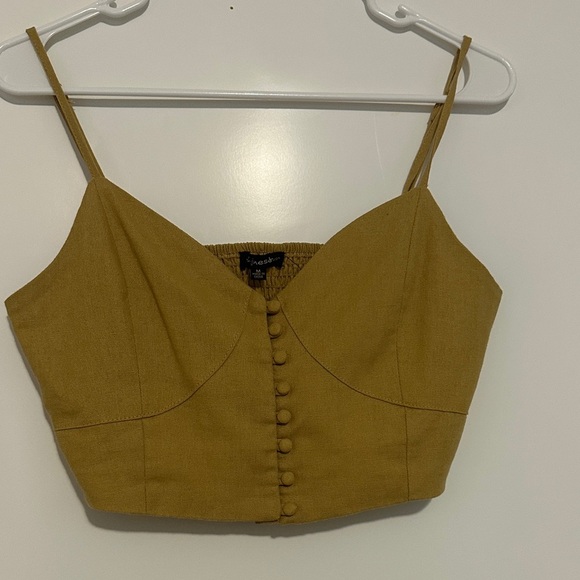 Mustard Button-Front Crop Top - Picture 4 of 5